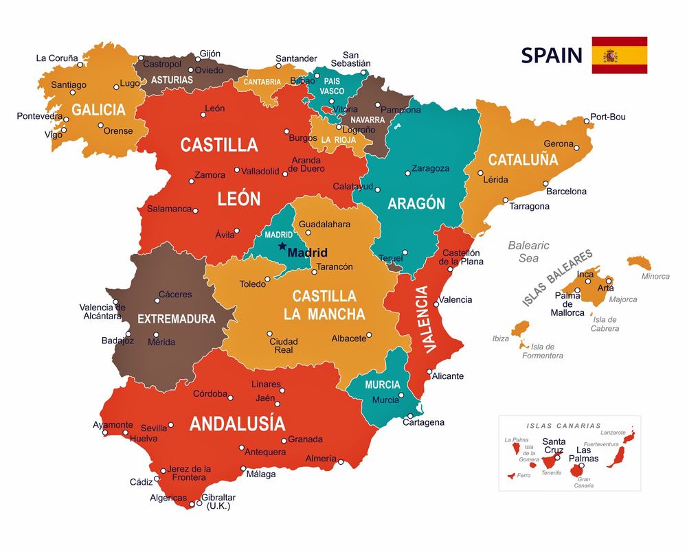 Map of Spain showing all autonomous communities